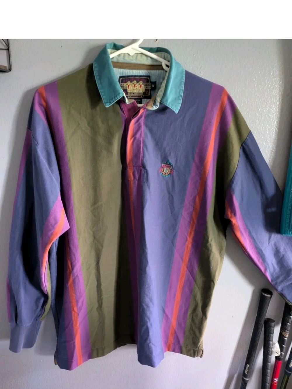 Vintage Ralph Lauren RLC 90s Long Sleeve Rugby Striped Polo Sz M Fresh Prince